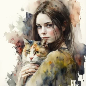 Midjourney - junges Mädchen mit Katze auf dem Arm